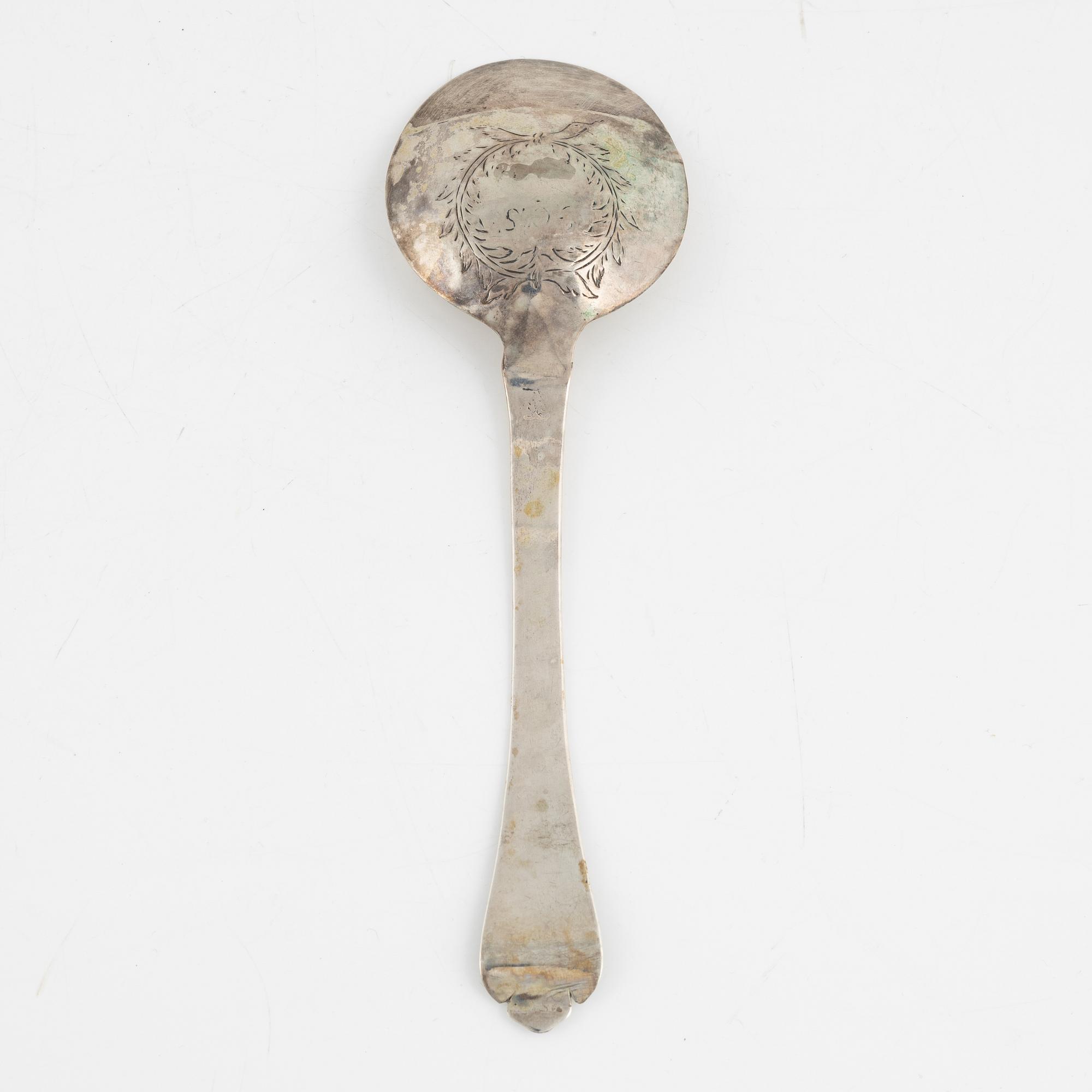 A probably Norwegian 18th Century silver spoon, unclear makers mark CN.