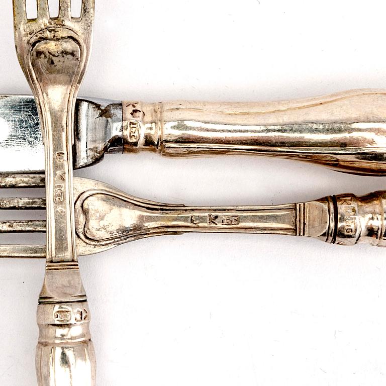 A Swedish 18th century set of eight sivler cutlery mark of Isac Trybom Stockholm 1768  Rococo.