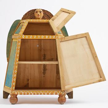 Gérard Rigot, a painted and carved oak cabinet, exectued in his studio, France, second half of the 20th century.