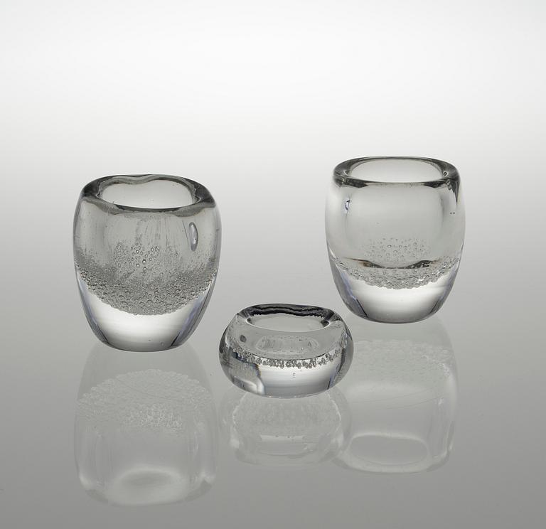 KAJ FRANCK, BOWLS, 3 pcs, glass, signed K. Franck Iittala.
