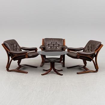 Three easy chairs and table, 1960-/70´s.