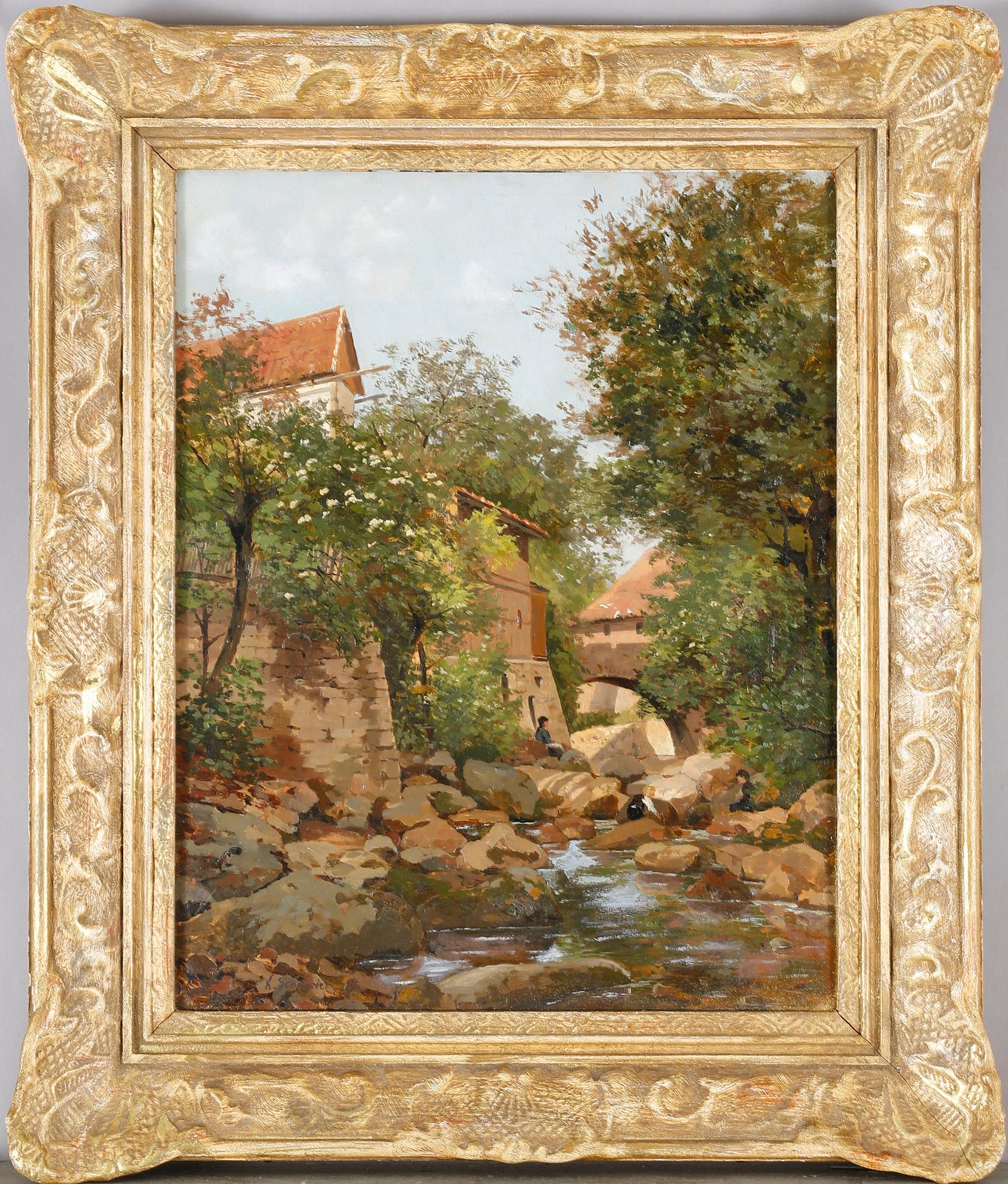 OIDENTIFIERAD KONSTNÄR, olja på papper, signerad L Schroeder, omkring sekelskiftet 1900.