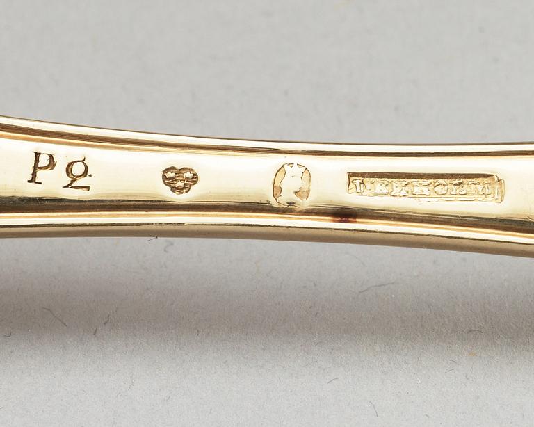 A set of six Swedish 18th century silver-gilt dessert spoons, makers mark of Pehr Zethelius, Stockholm 1783,