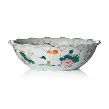 1318. A large famille rose 'lotus' basin, Qing dynasty, with Guangxu mark and of the period (1875-1908).