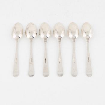 Chresten Giedsted (1802-1875), skedar, 6 st, silver, Randers, Danmark.