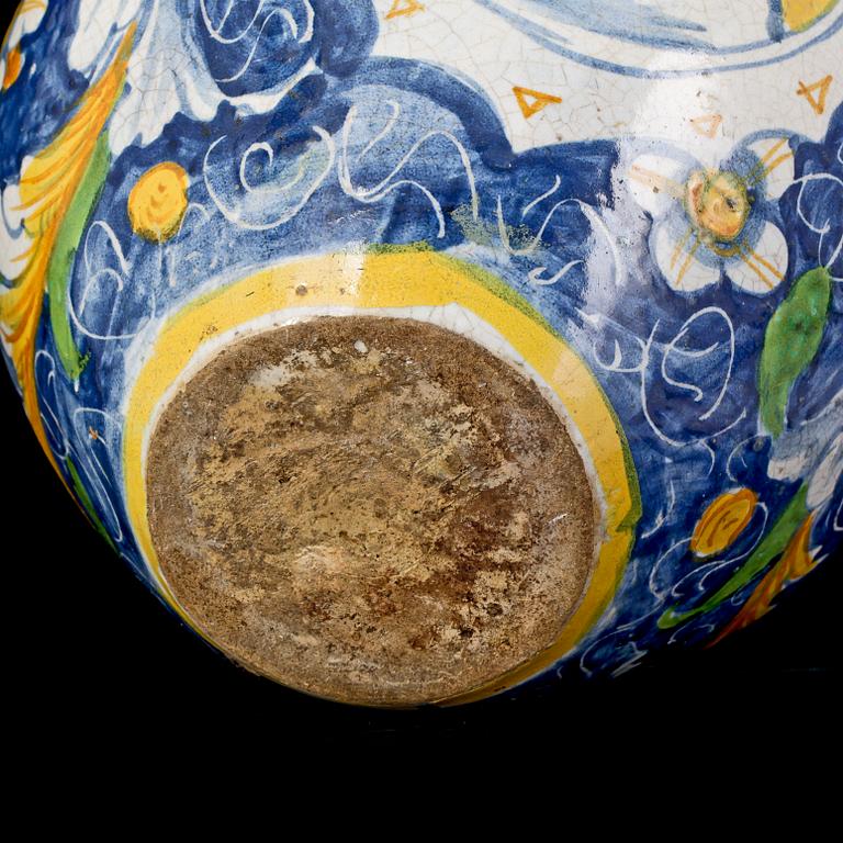 An Italian majolica albarello, presumably Urbino, 17/18th Century.