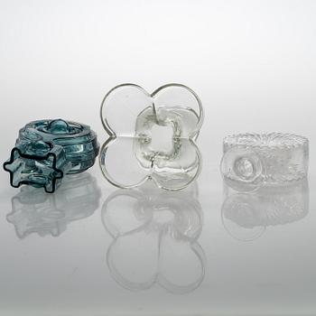HELENA TYNELL, A glass bottle and two glass vases, Riihimäen Lasi 1960s-70s.