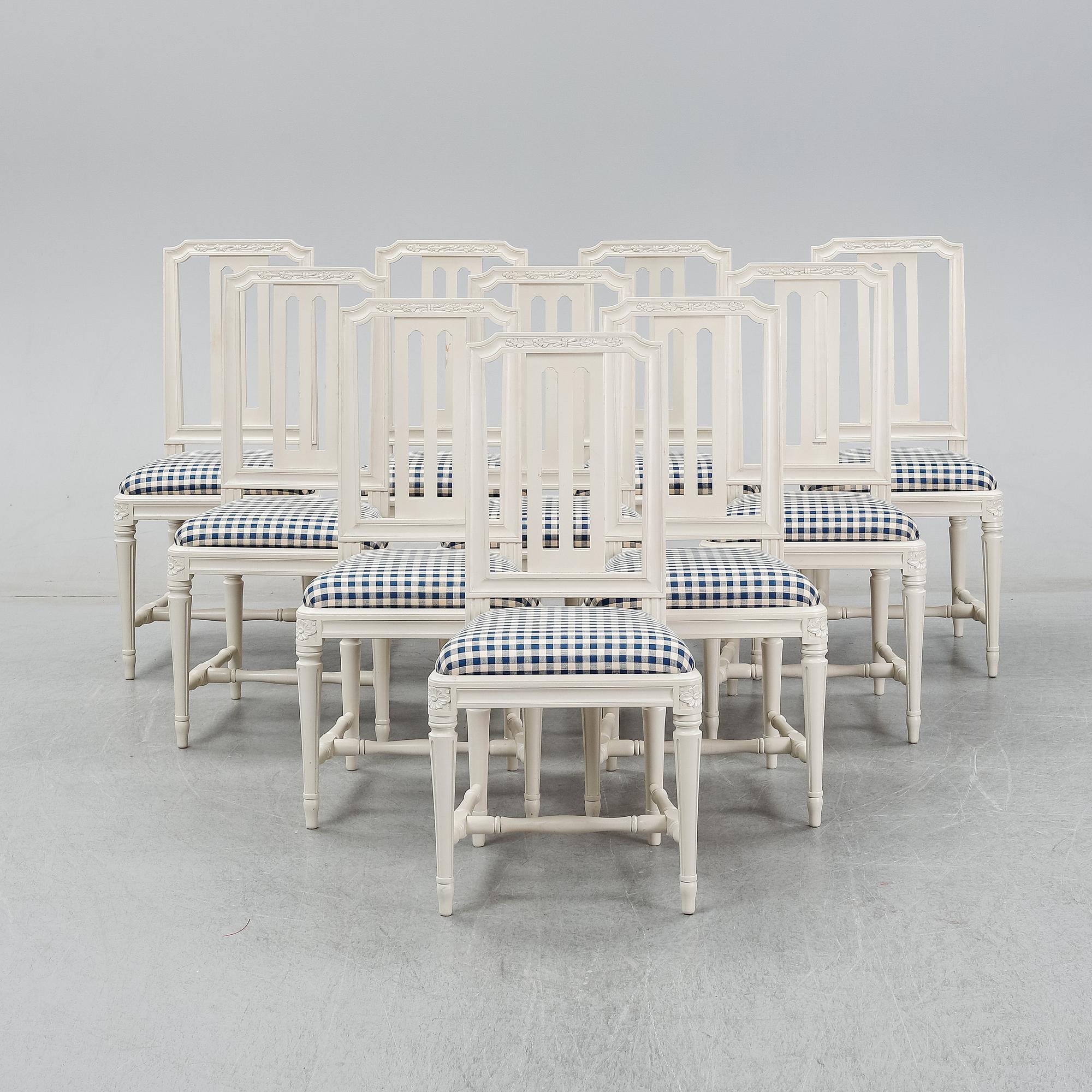A set of ten 'Odenslunda' IKEA chairs.