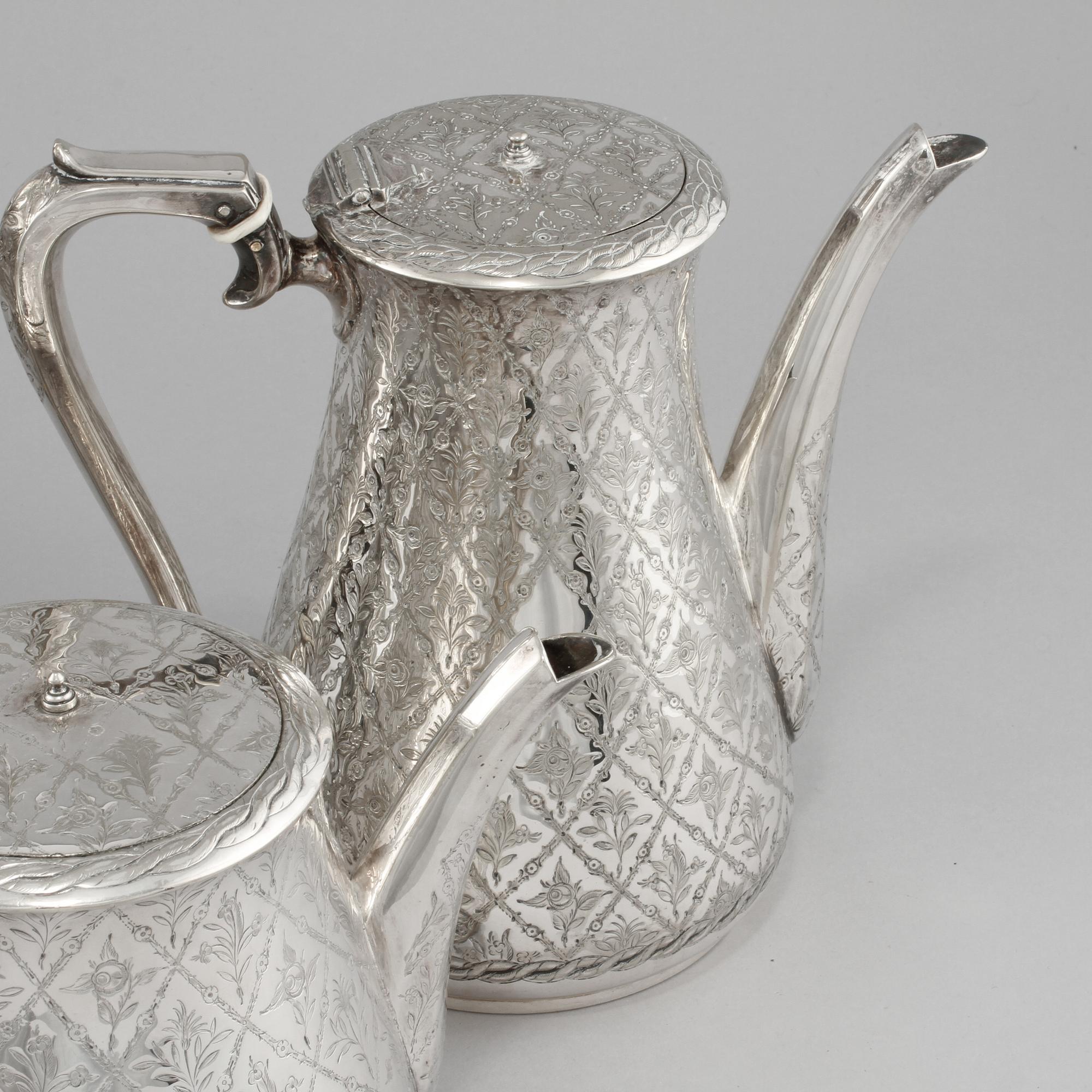 TE och KAFFESERVIS, 5 delar, pläter, Martin Hall & Co., Sheffield, omkring år 1900.