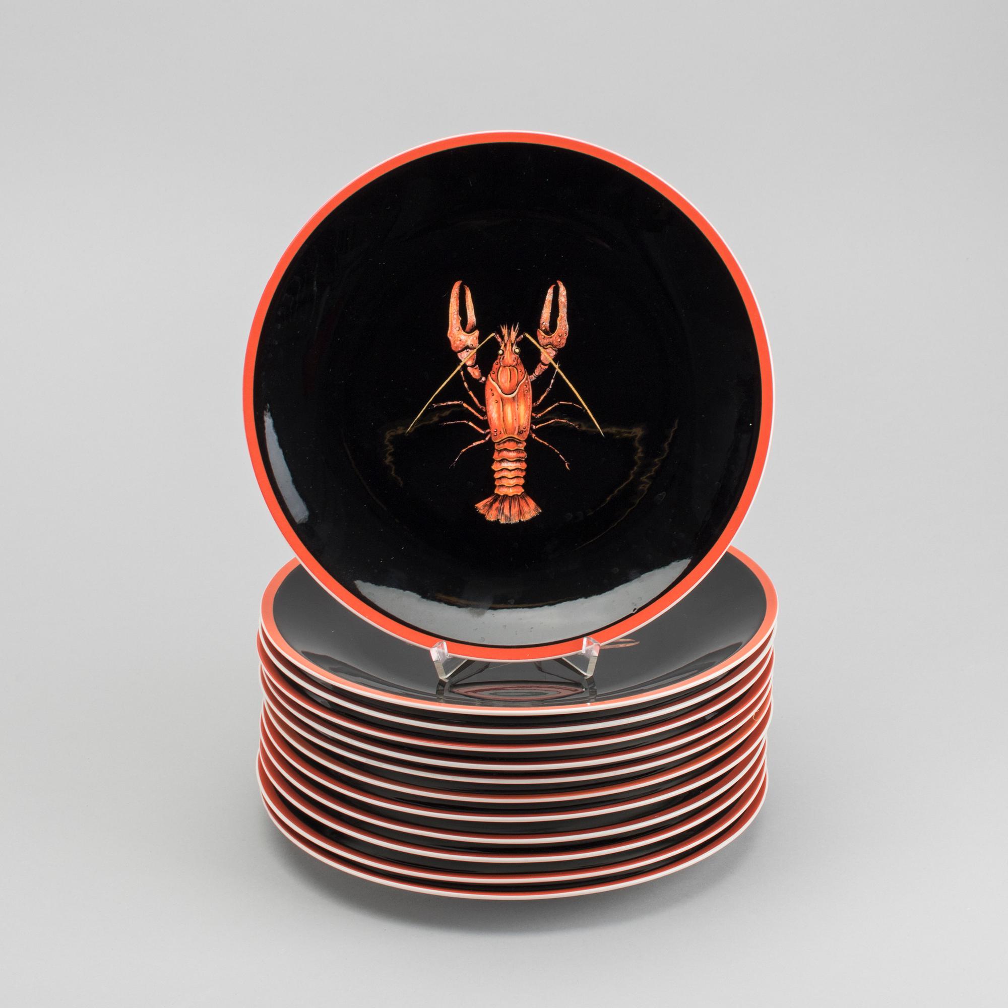 TALLRIKAR, 12 st, "Ecrevisse", Villeroy & Boch Tyskland 1900-talets senare del porslin.