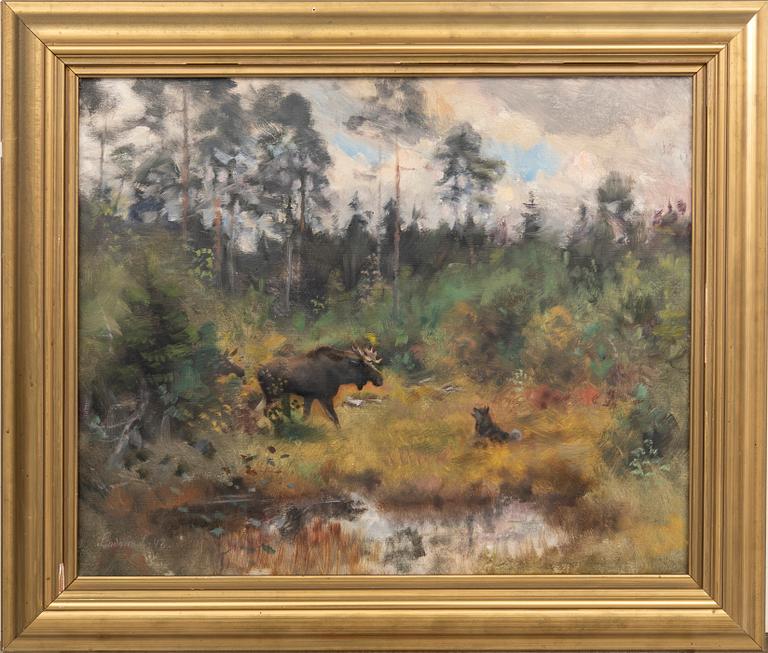 Lindorm Liljefors, Moose in Autumn Landscape.