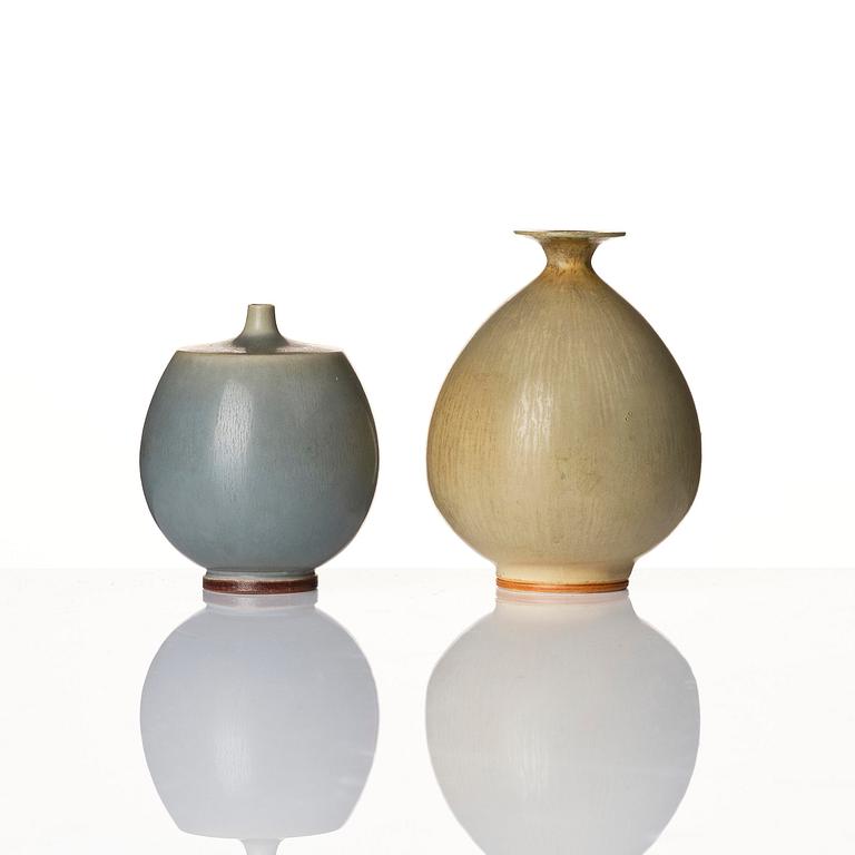 Berndt Friberg, a set of two stoneware vases and a bowl, Gustavsbergs Studio 1955-66.