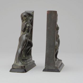 A pair of Axel Gute bronze book ends, 1922.