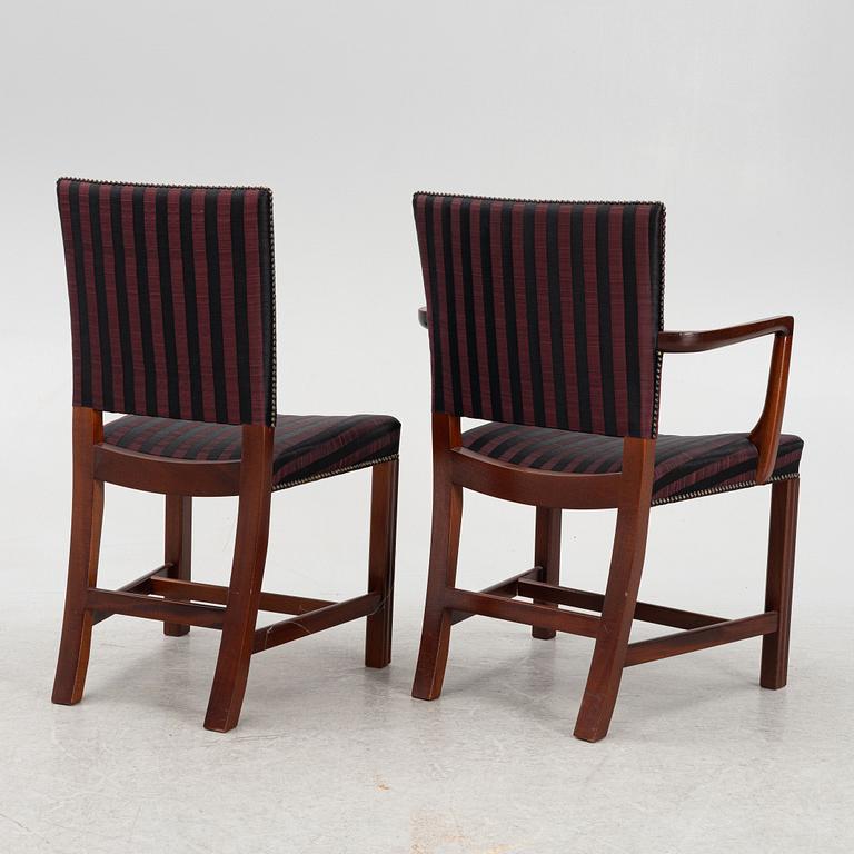 Kaare Klint, eight mid armchairs and two chairs, model "Red Chair", Ruud Rasmussen, Denmark, mid 20th century.