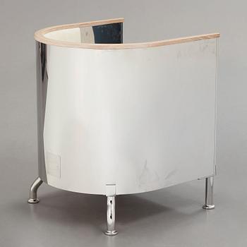 Mats Theselius, an 'Inox' polished steel, white soaped oak and white leather, nubuck armchair, Källemo, Sweden post 2015.