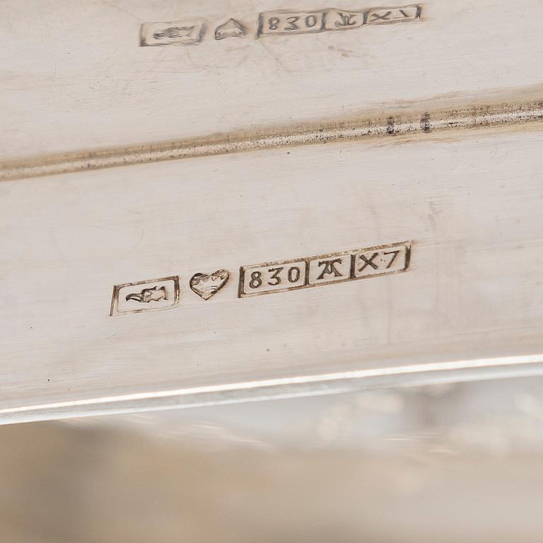 Starkvinglas, 4 st, samt serveringskål, silver, Kultakeskus Tavastehus 1947 och Auran Kultaseppä Oy 1975, Åbo.