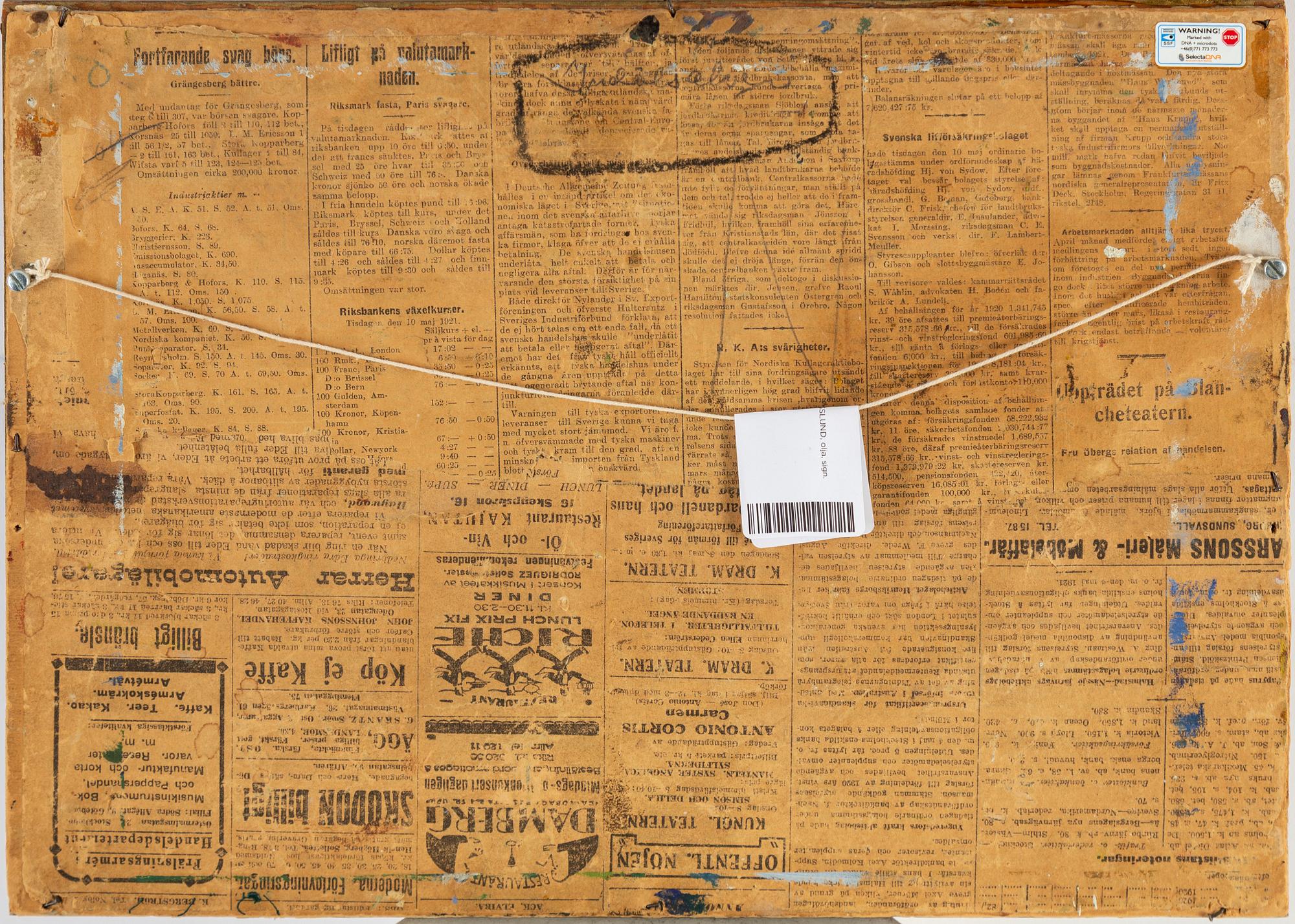 HELMER OSSLUND, oil on grease proof paper/paper-panel, indistingtly signed.