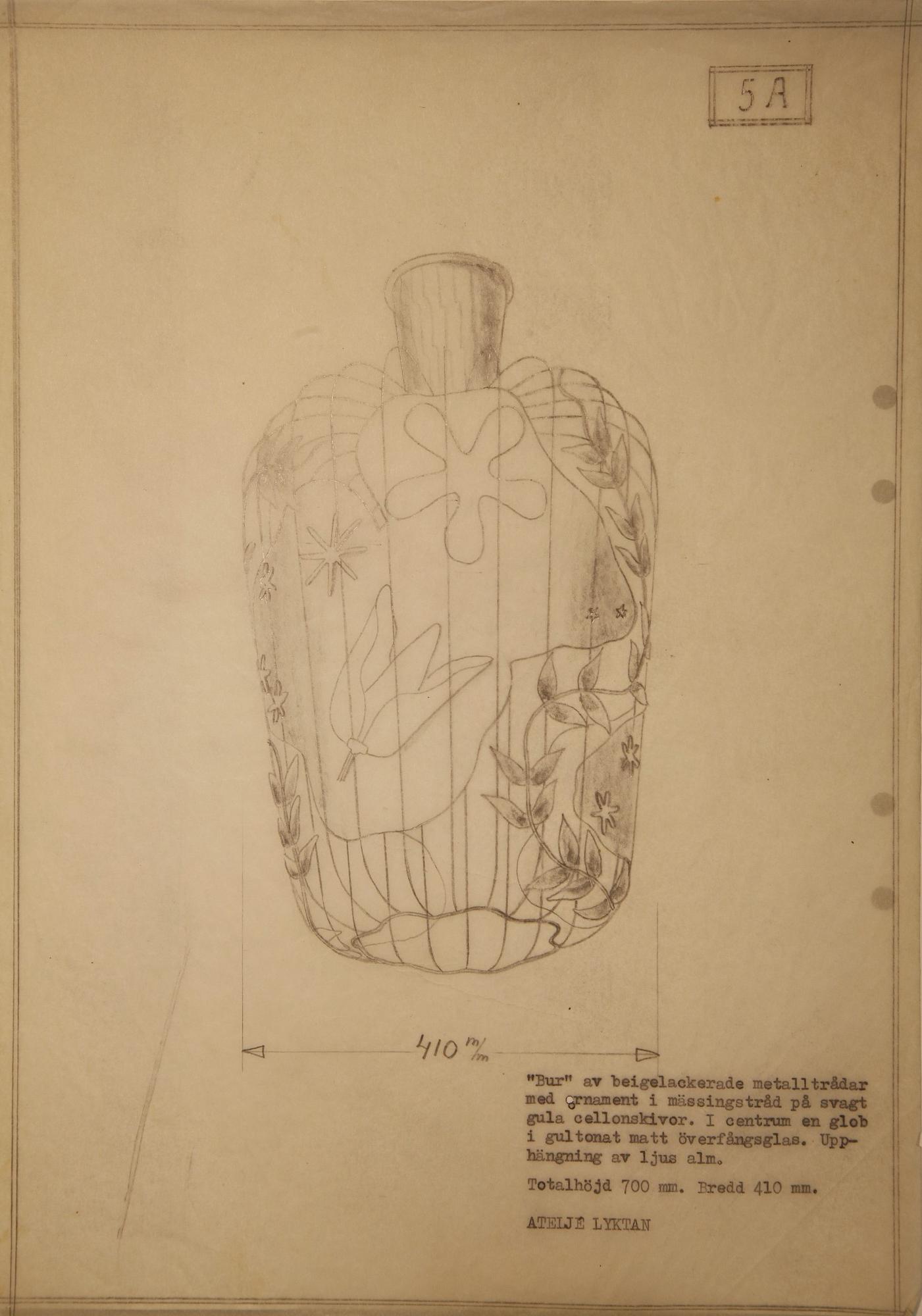 Hans Bergström, a rare ceiling lamp model "5A", ateljé Lyktan, Åhus, 1940s.