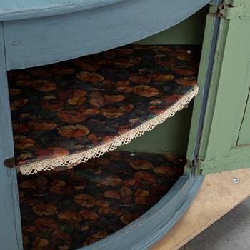 A painted pine corner cabinet, dated 1837.