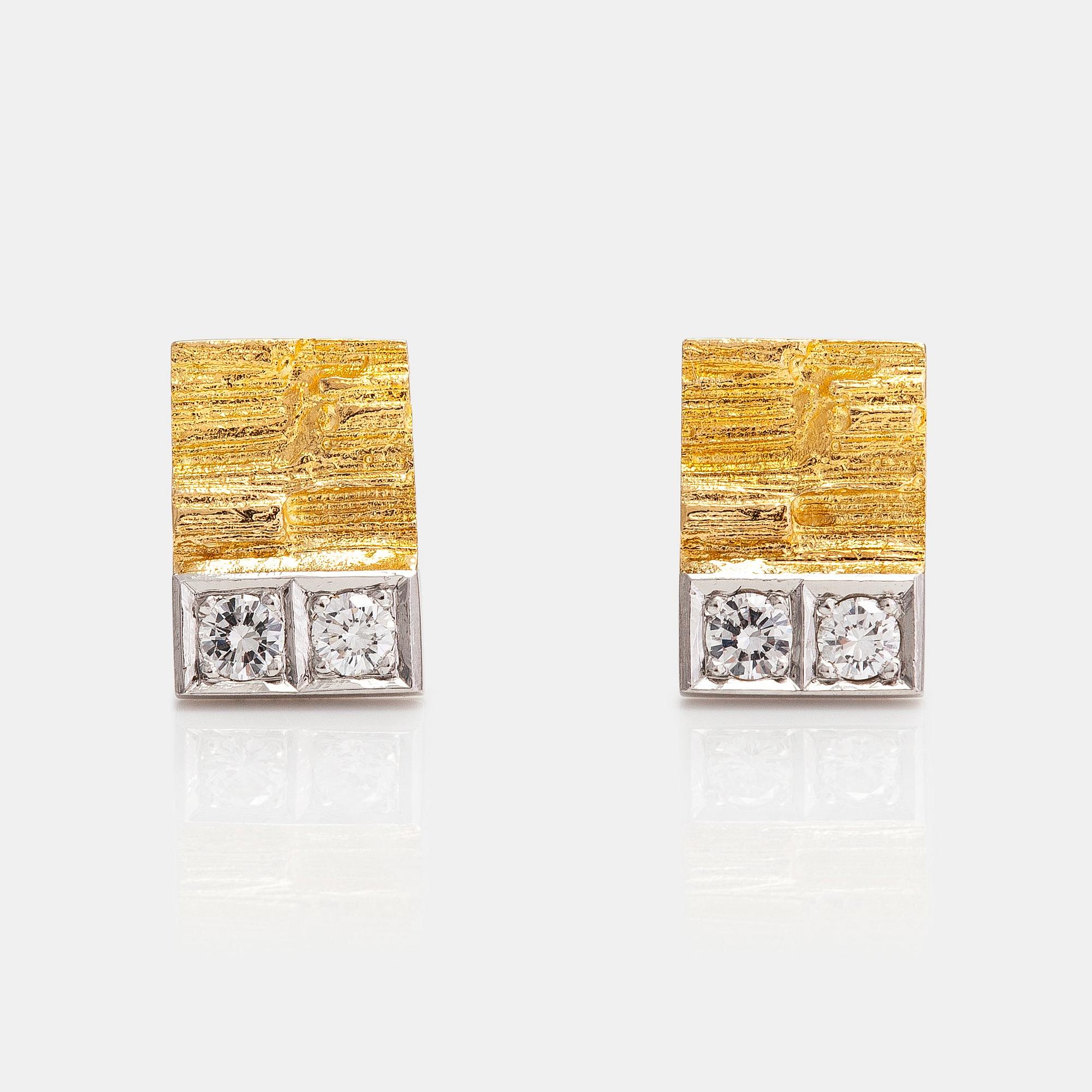Björn Weckström, A pair of 18K gold earrings "Silvia" with diamonds ca. 0.12 ct in total. Lapponia.