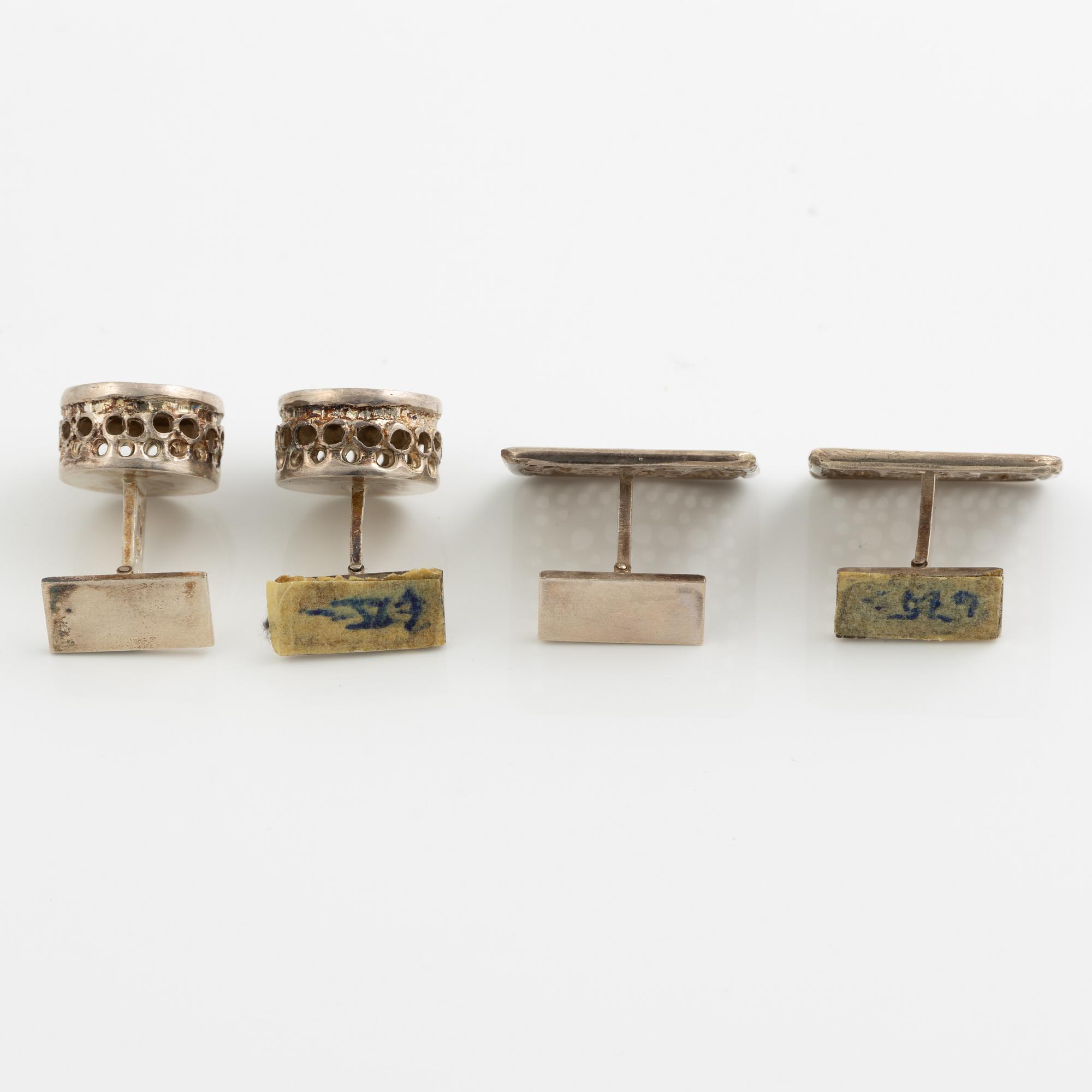 Lars Arby, two pairs of cufflinks and three pairs of earrings, silver, Gothenburg circa 1966 and 1976.