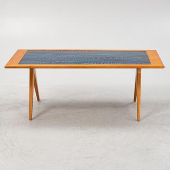 Stig Lindberg & David Rosén, an oak and enamel coffee table from Nordiska Kompaniet and Gustavsberg, 1950's.