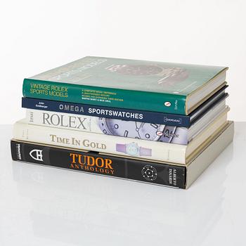 Collection of watch literature, 5 books including Omega Sportswatches by John Goldberger.