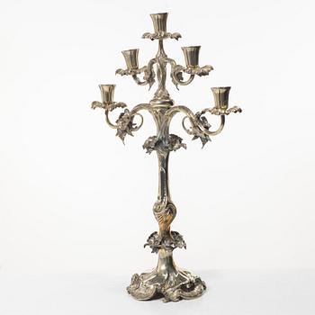Candelabrum, nickel silver, Rococo style, circa 1900.