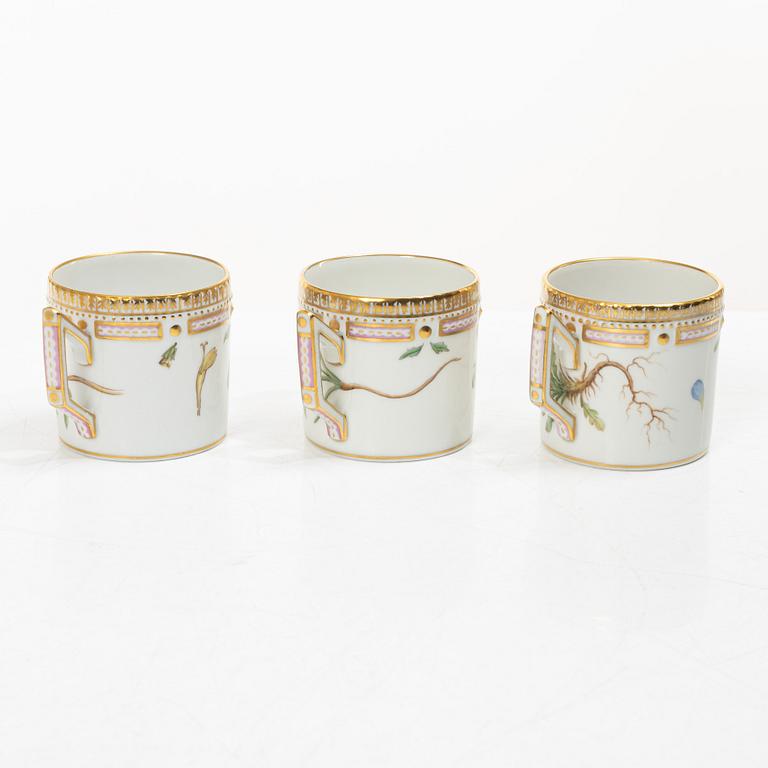 Royal Copenhagen, seven mocka cups with saucers, 'Flora Danica', Denmark.