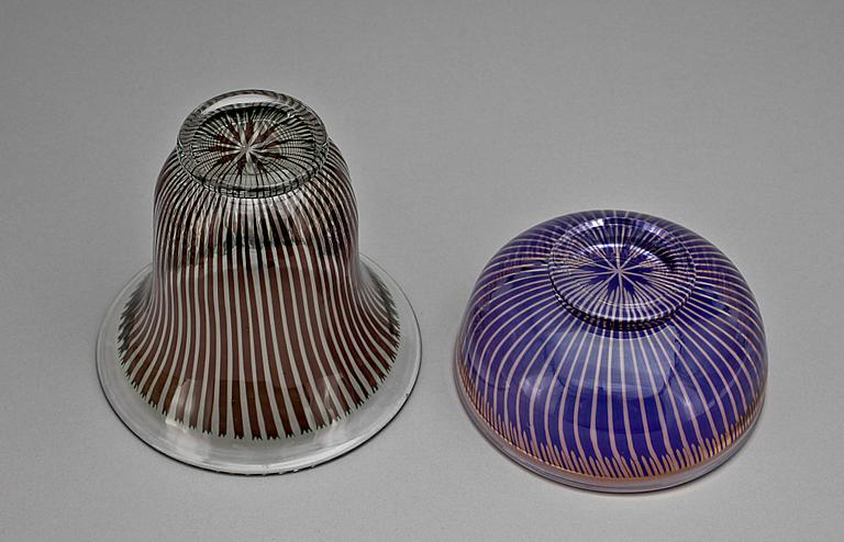 SKÅLAR, 2 st, glas, "Slipgraal" Edward Hald Orrefors 1900-talets mitt.