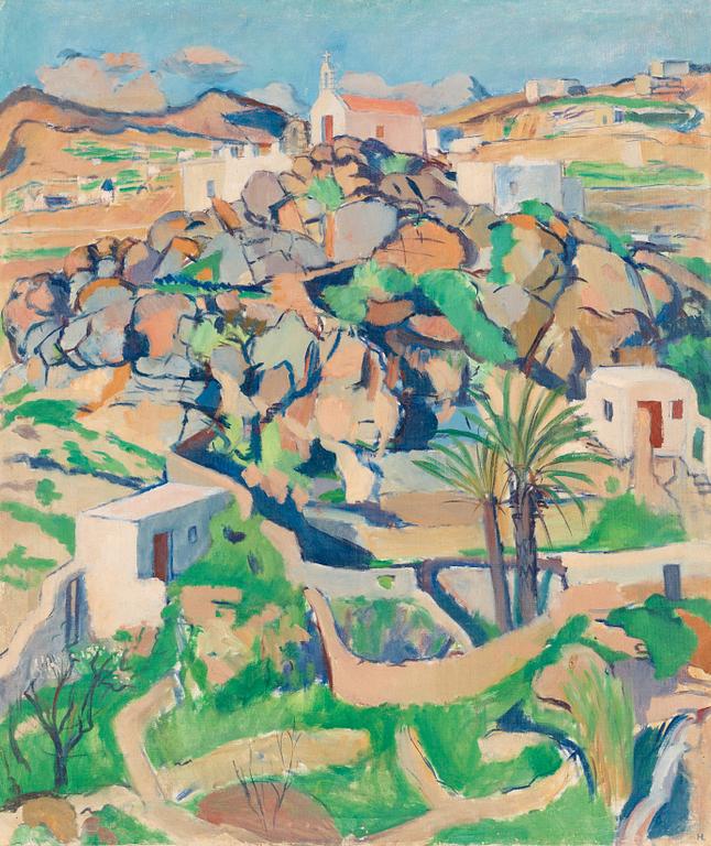 Hilding Linnqvist, "Kejsarkronan"/ "Grekiskt landskap med kapell" (Kapell Mykonos).
