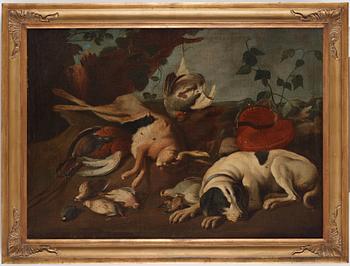 David Klöcker Ehrenstrahl Hans krets, Jaktstilleben med hund, hare och fåglar.
