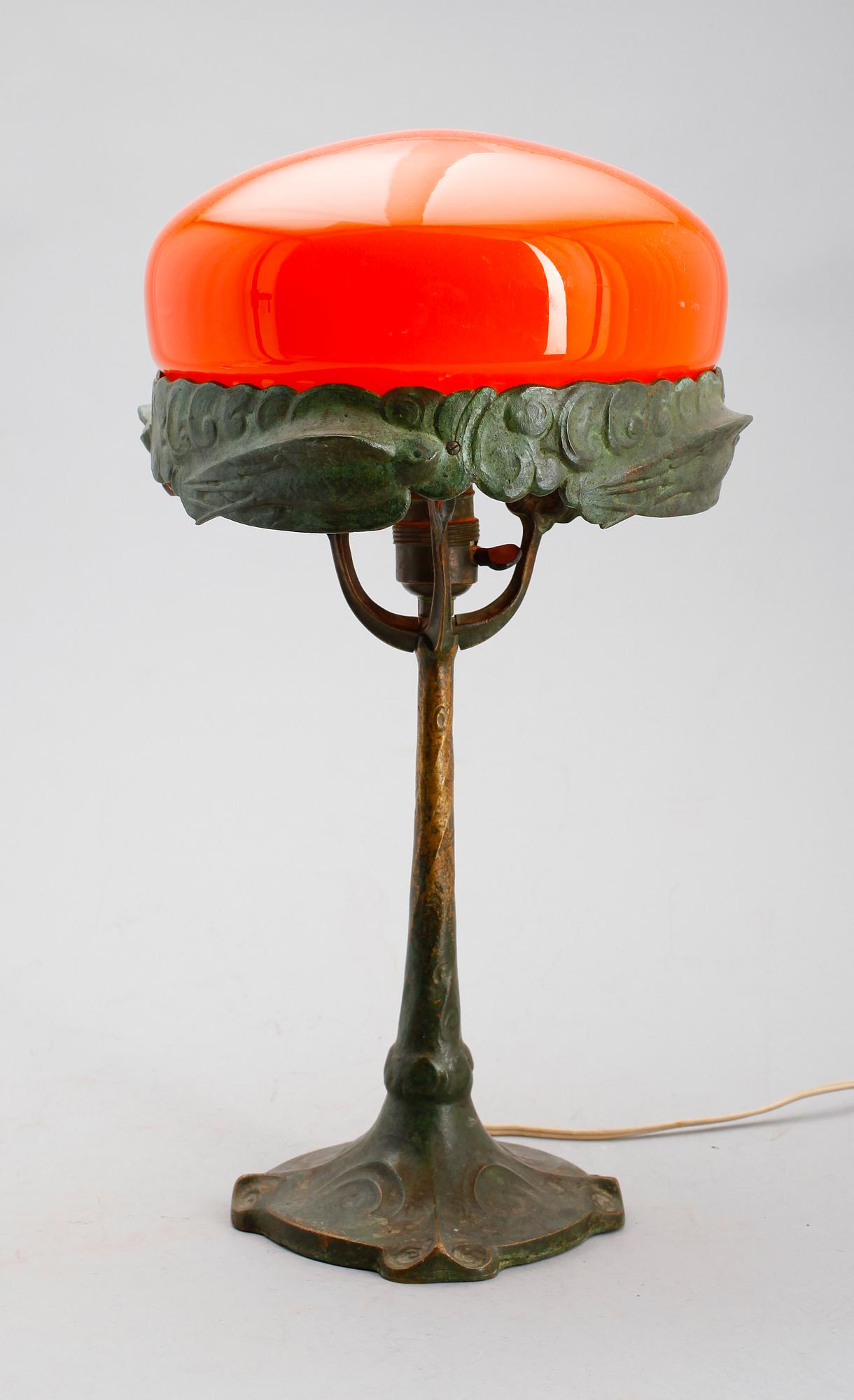 BORDSLAMPA, brons, jugend, tidigt 1900-tal.