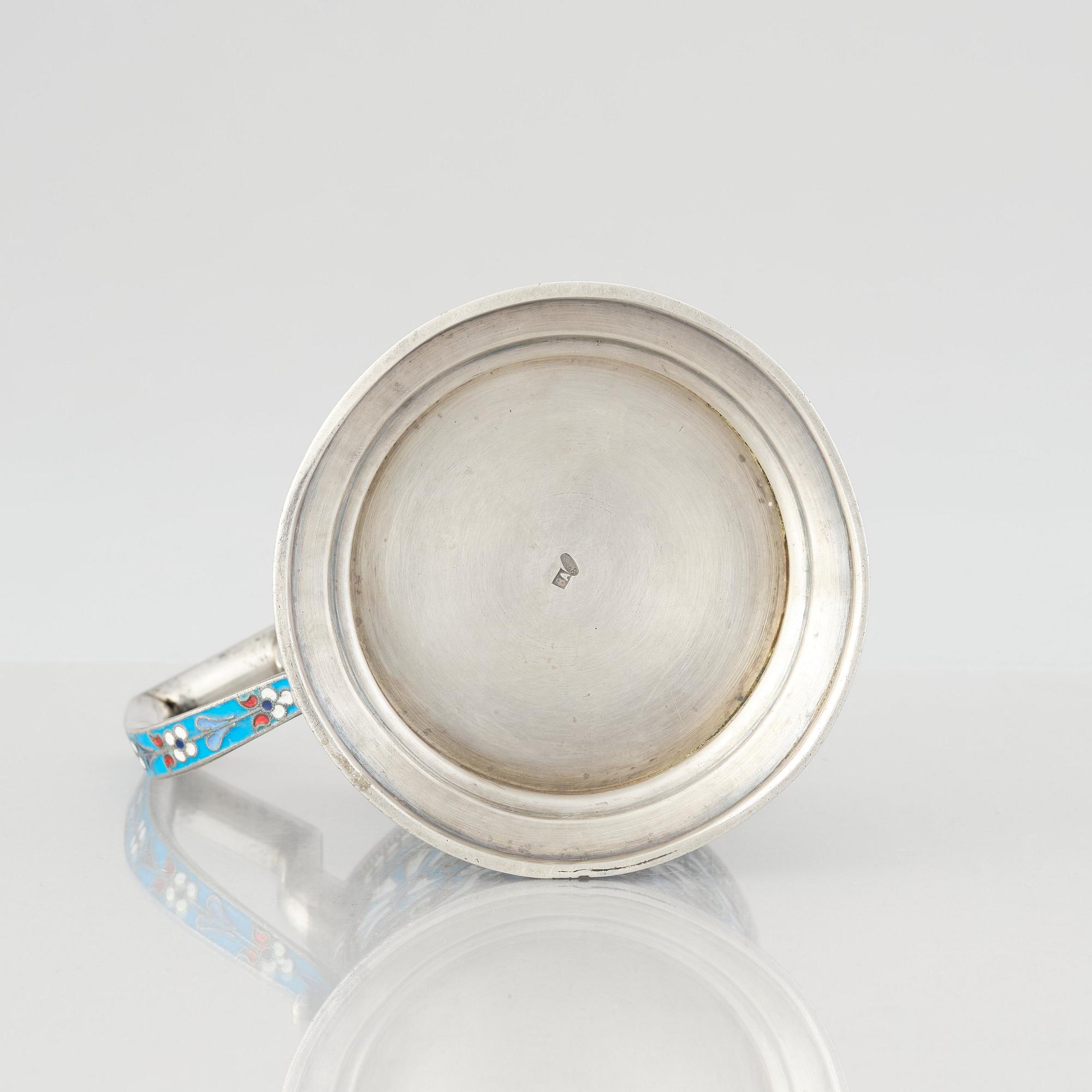 A Russian silver and enamel tea-glass holder, Moscow 1899-1908. Possibly Vasily Agafonov.
