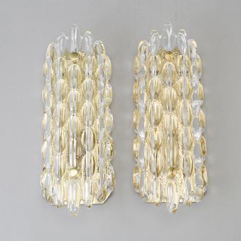 CARL FAGERLUND, a pair of glass wall lights, Orrefors, late 20th century.