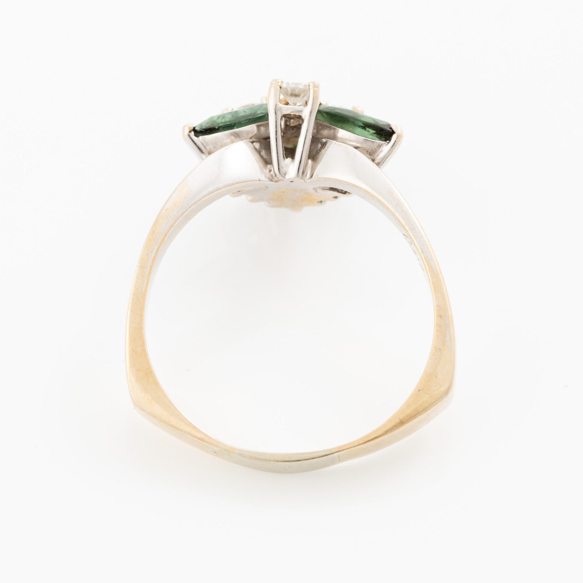 Ring, 18K white gold set with brilliant-cut diamonds and tourmalines.