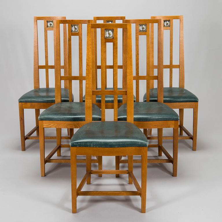 Eliel Saarinen, ruokapöytä ja tuoleja, 6 kpl, "Cranbrook", Adelta Oy, 1900-luvun loppu.