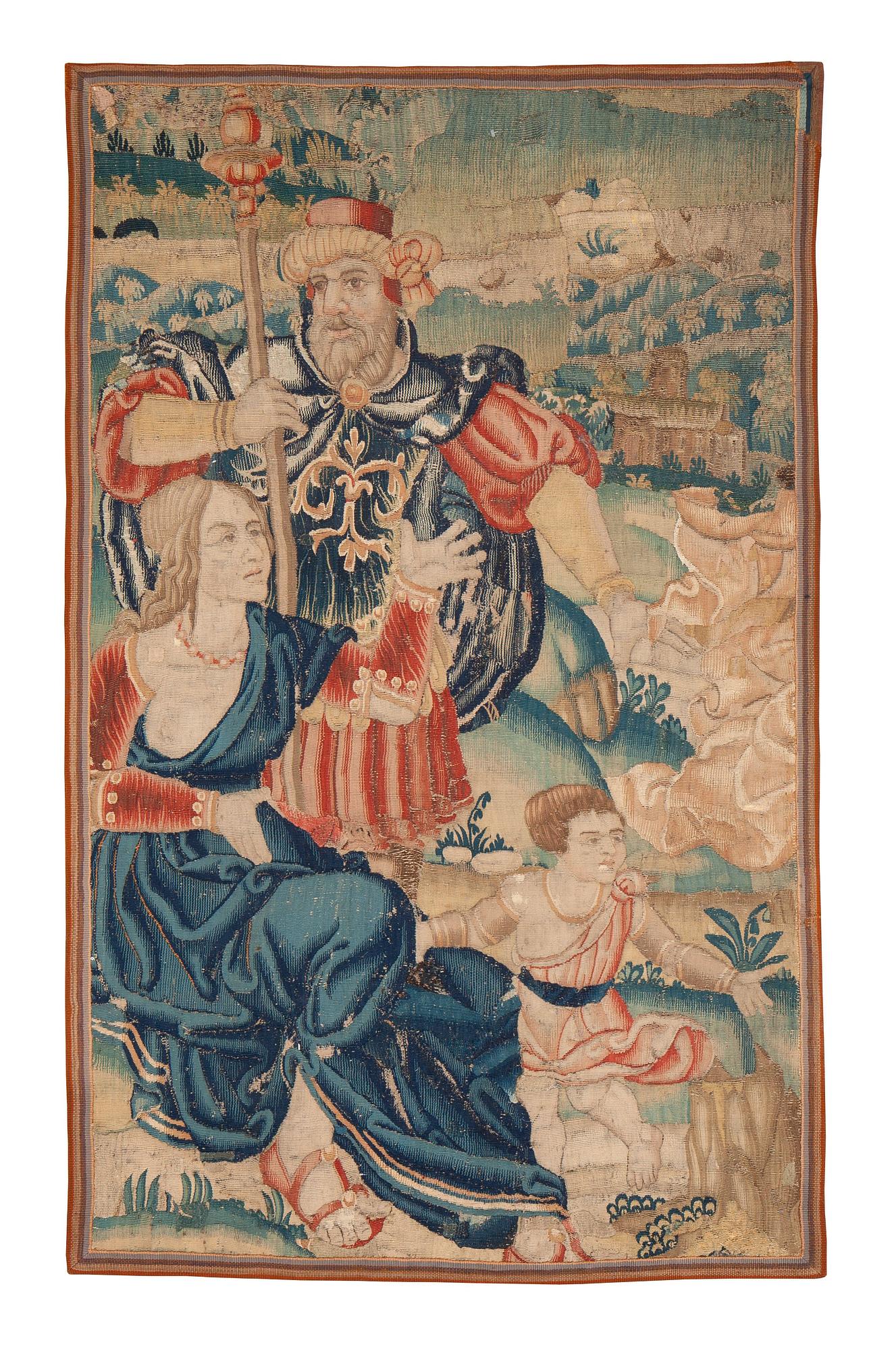 A tapestry fragment, tapestry weave, ca 183  x 113 cm, Flanders end of the 17th century.