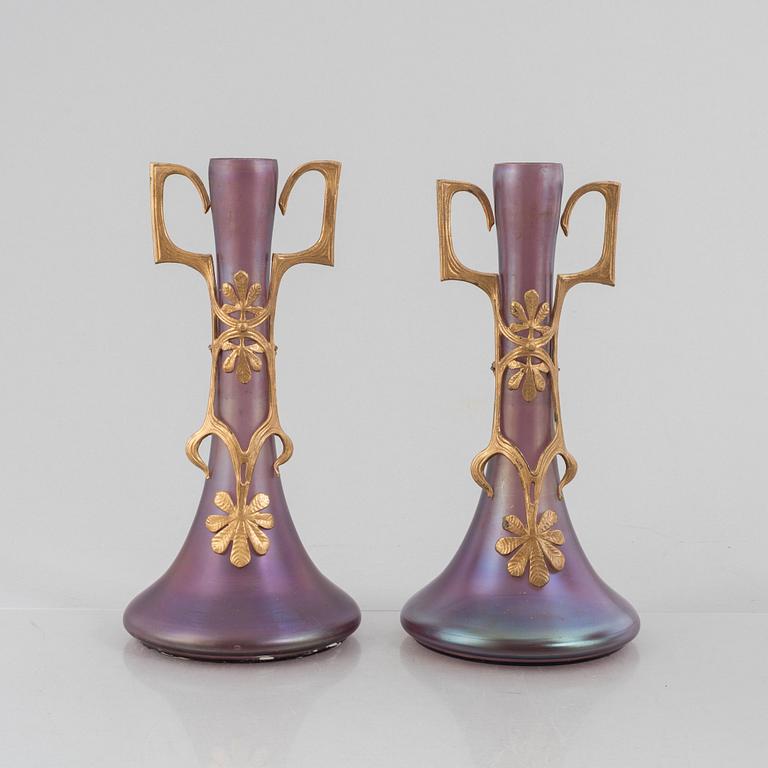 A pair of Art Nouveau glass vases, early 20th Century.