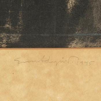 EVERT LUNDQUIST, charcoal drawing, signed and dated 1945 on the passepartout.