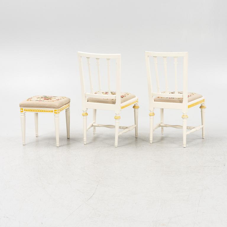 Erik Öhrmark, A pair of Gustavian chairs, around 1800, and and a footstool 20th century.