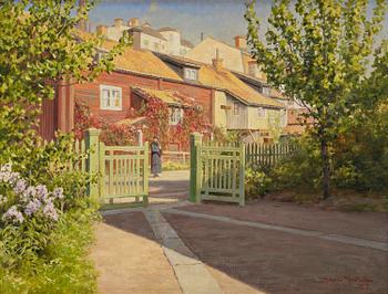 652. Johan Krouthén, Street with a green gate, Linköping.