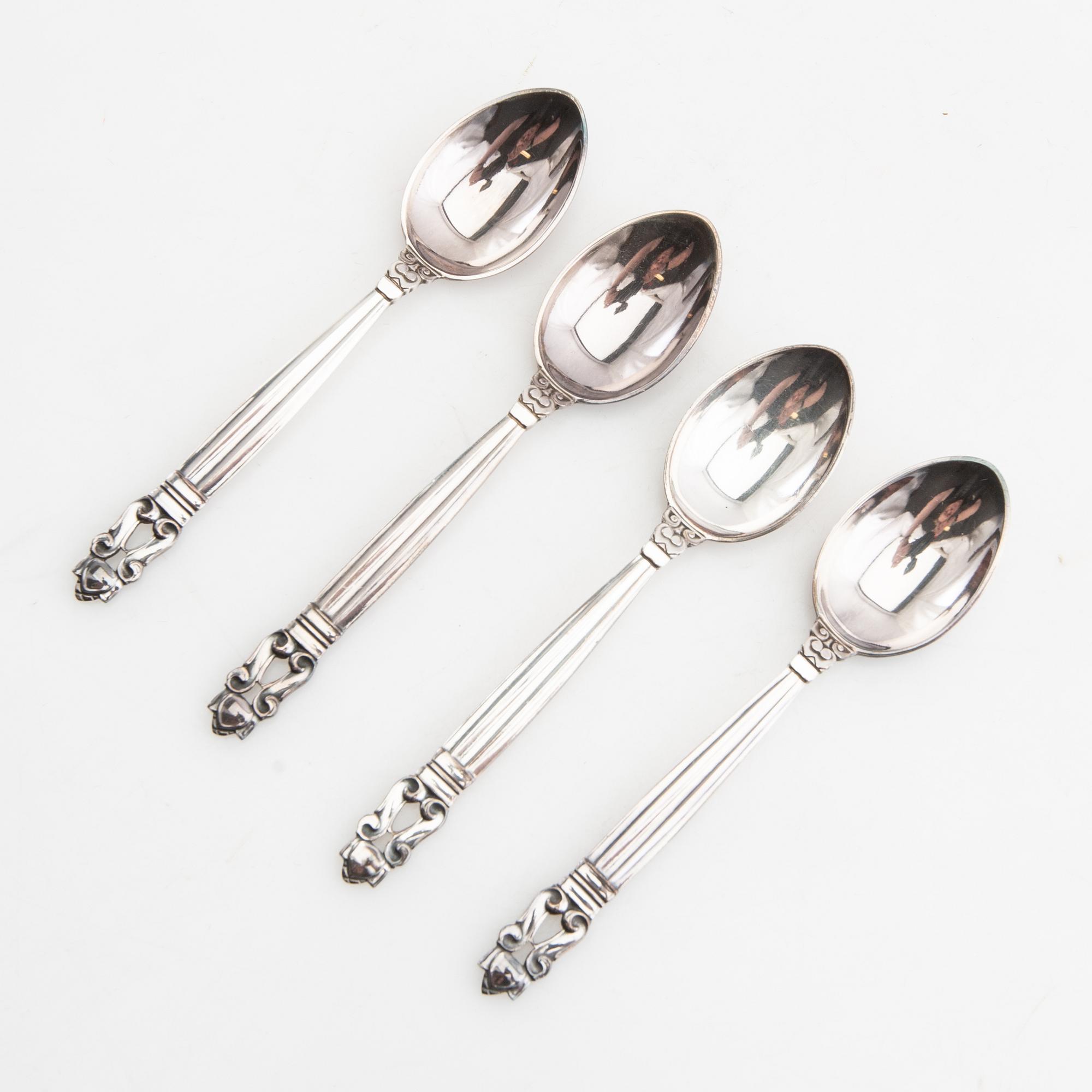 Johan Rohde, skedar 12 st "Konge/Achorn" sterlingsilver för Georg Jensen efter 1945.