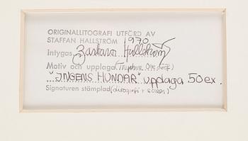 STAFFAN HALLSTRÖM, färglitografi och screen, stämpelsignerad o numrerad 26/50. Handsignerad a tergo. Utförd 1970.