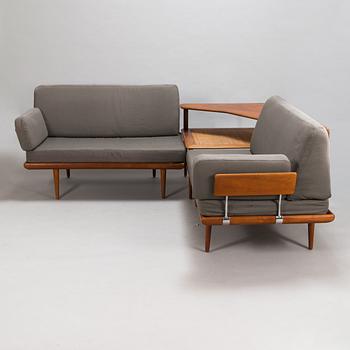 Peter Hvidt & Orla Mølgaard Nielsen, A three piece Danish 'Minerva' sofa suite with a table for France & Son, 1950s/1960.