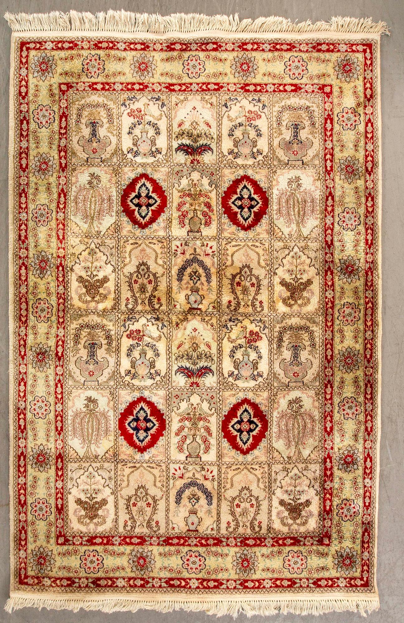 An old silk on cotton Kayseri carpet ca 177 x 123 cm.