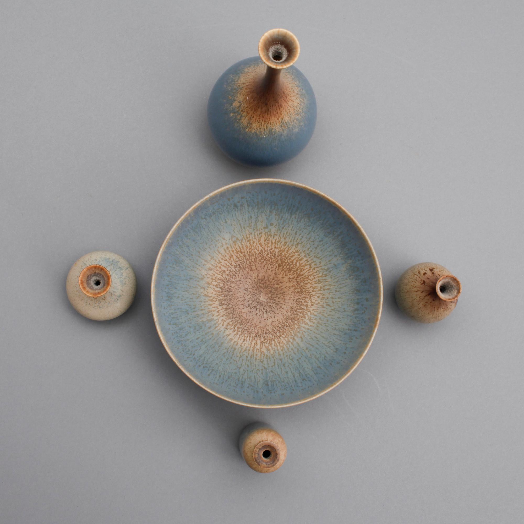 PARTI KERAMIK, 5 delar, stengods, Sven Wejsfelt, Gustavsbergs studio, bland annat daterade -86/88-.