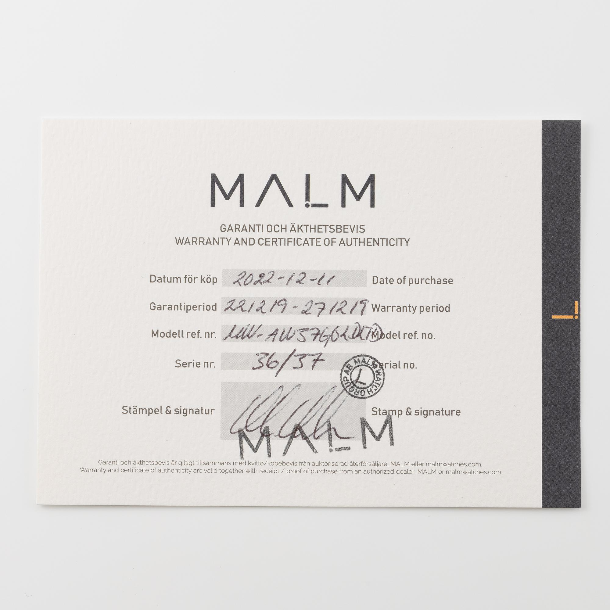 Malm, Air Wolf Viggen, armbandsur, 40 mm.