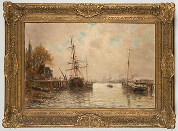 Unknown artist, 19th-/20th century, Harbor view.