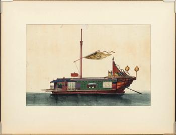 A set of 12 maritime Chinese watercolours on paper by an unknown artist, Qing dynasty, 19th Century.